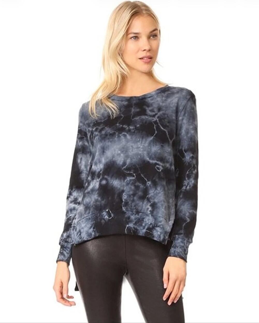 Pam & Gela Black Gray Tea Stain Tie Dye Side Slit Sweatshirt Women's Small